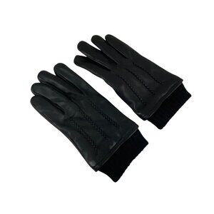 Tommy Hilfiger Leather Gloves L Black Ribbed Cuff Winter Warm Gorpcore  Grunge